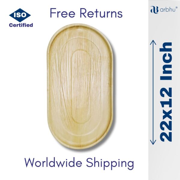 22x12 Inch Areca Palm Leaf Oval Tray - 100 pieces (100×1)