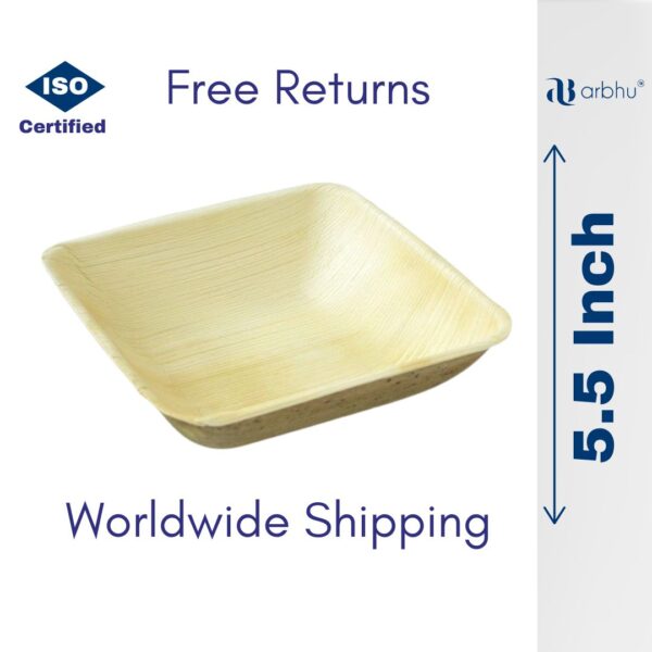 5.5 Inch Areca Palm Leaf Square Bowl - 200 pieces (100×2)