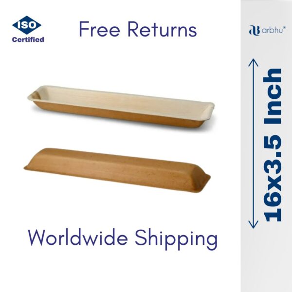 16x3.5 Inch Areca Palm Leaf Long Tray - 100 pieces (50×2)
