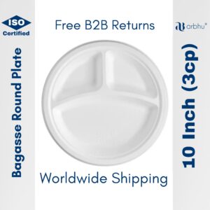 10 Inch Bagasse Round Plate 3CP- 500 pieces (25×20)