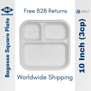 10 Inch Bagasse Square Plate 3CP- 500 pieces (25×20)