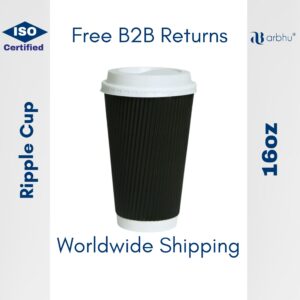 16oz Compostable Ripple Cups (Kraft/Black) - 500pieces (100×5)
