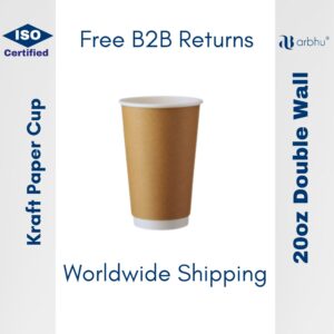 20 Oz Double Wall Compostable paper cups (KRAFT) - 500pieces (100×5)