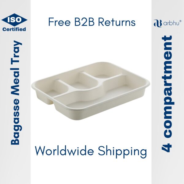 Bagasse 4CP Meal Tray- 500pieces (25×20)