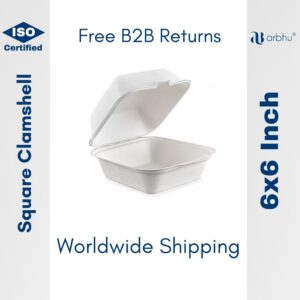 6x6 inch bagasse clamshell- 200pieces (25×8)