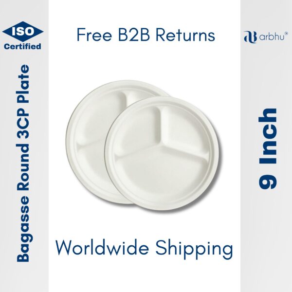 9 Inch Bagasse Round Plate 3CP - 500 pieces (25×20)