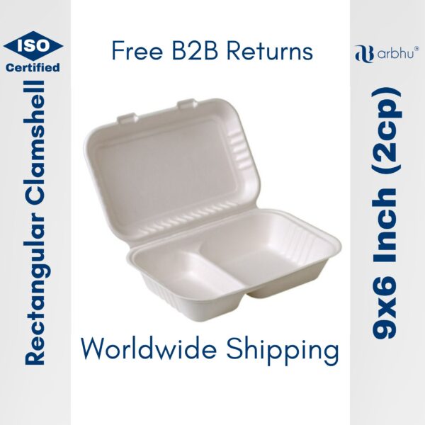 9x6 inch bagasse clamshell 2CP- 500pieces (25×20)