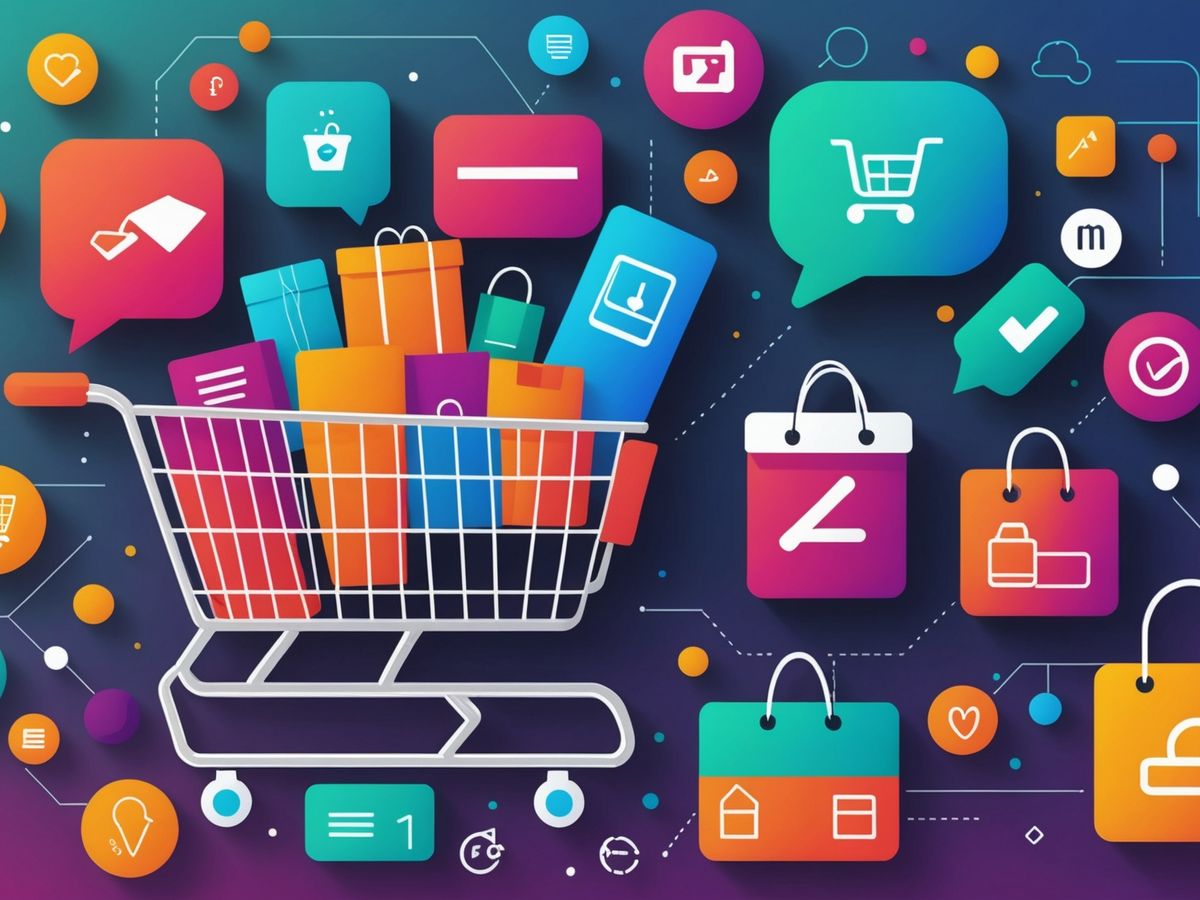 Online store interface with products and shopping cart icon.