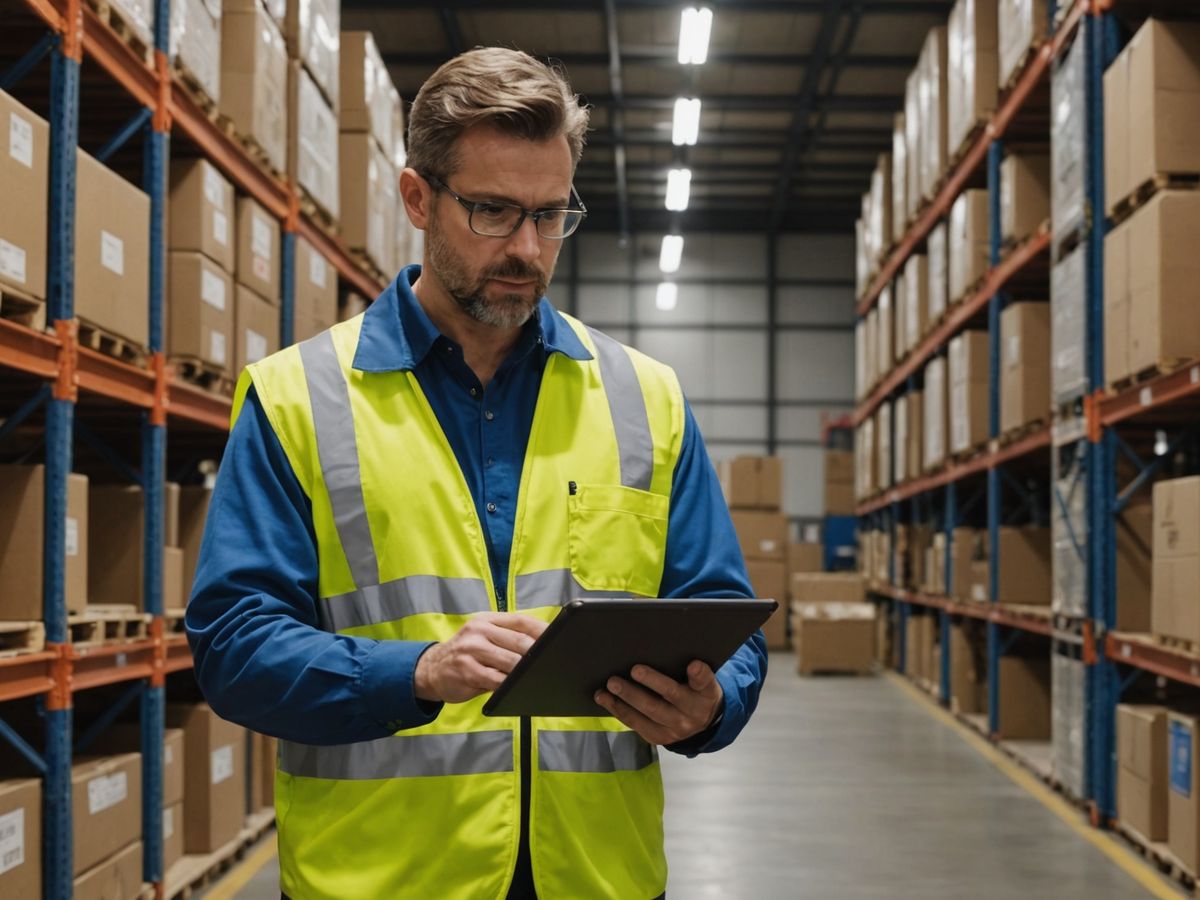 Manager checking inventory in warehouse