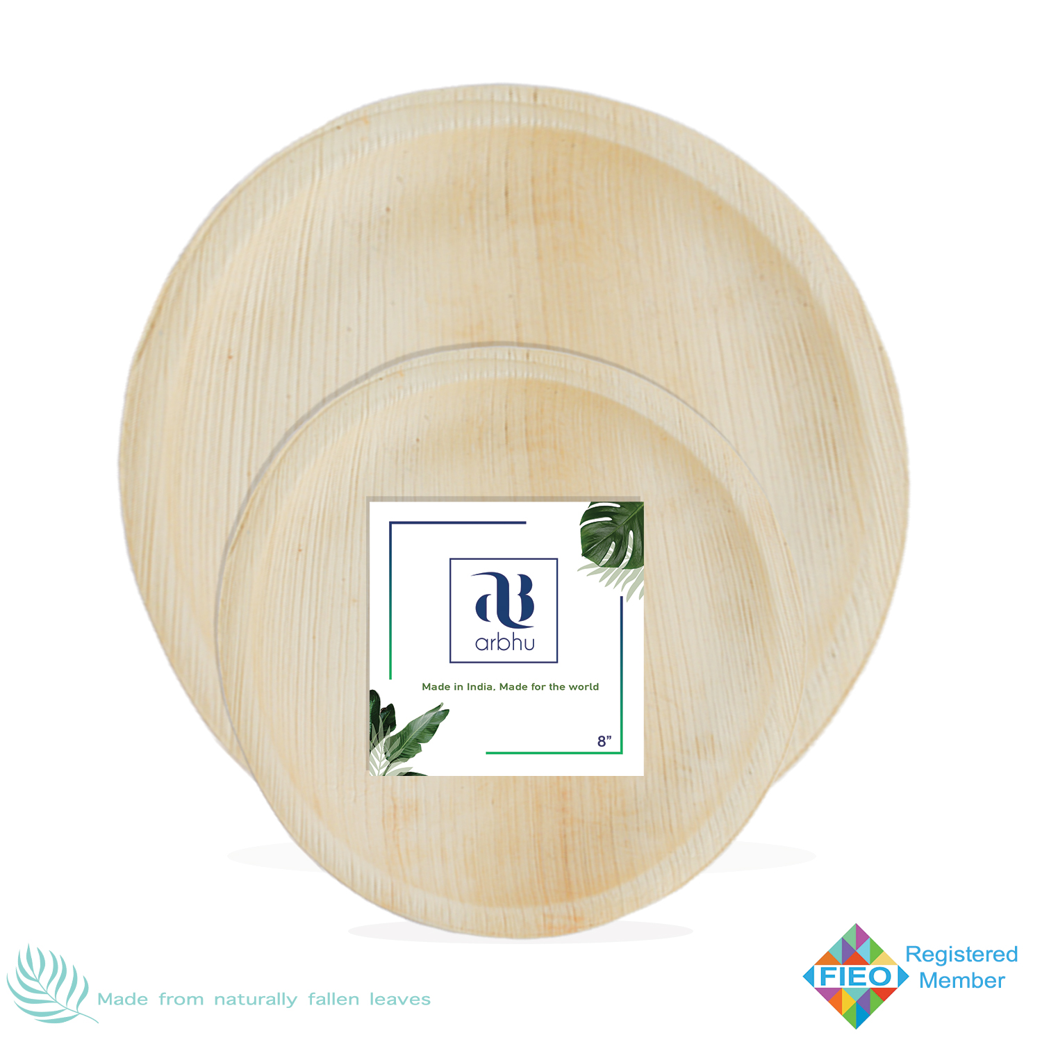 Areca palm leaf plates for catering, made by Arbhu Enterprises